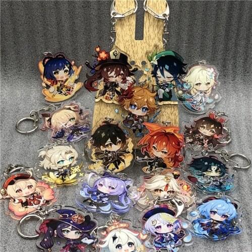 Anime Game Genshin Impact Keychain Xiao Tartaglia Barbatos Klee Albedo Cartoon Props Unisex Acrylic Keyring Pendant