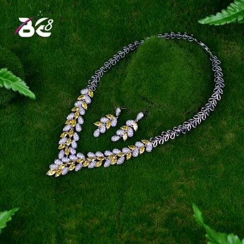 Be 8 Newest Luxury Sparking Brilliant Cubic Zircon Clear Necklace Earrings Wedding Bridal Jewelry Sets Dress Accessories S044