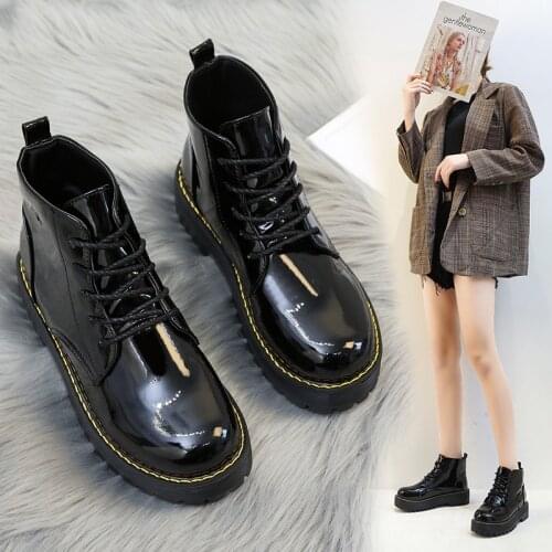 Women Flat Boots Shoes JK Style Mori Girl Lolita Students Shoes Cosplay Black Uniform Platform Patent Leather Boots