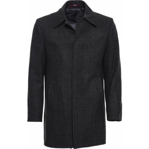 Black Checked Hidden Button Coat