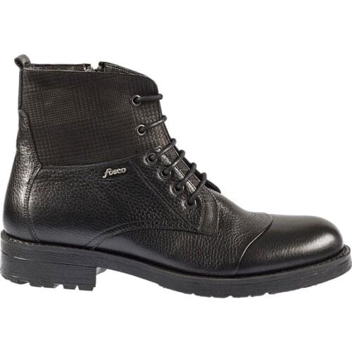 Mens Black Genuine Leather Lace-Up Plaid Pattern Casual Boots Fsc7580siyah