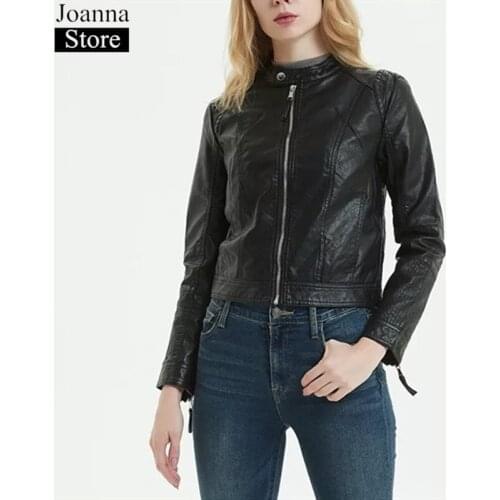 Spring Autumn Pu Leather Short Jacket women Slim Soft motorcycle Faux Leather Coat Black Plus Size Casual Basic Bomber Jackets
