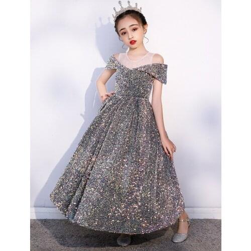 Childrens dress princess dress Western style autumn and winter girls banquet evening dress noble piano fluffy yarn costume