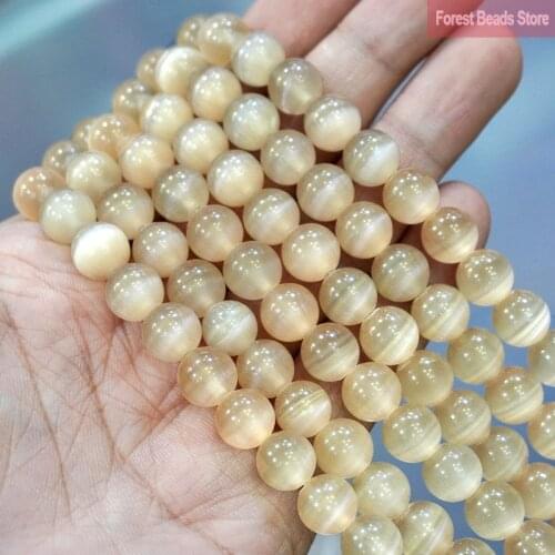 Smooth High Quality Champagne AAA Cat Eye Beads For Jewelry Making Opal Stone Round Loose Beads DIY Bracelets 15"Inch 6/8/10MM