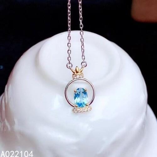 KJJEAXCMY fine jewelry 925 sterling silver inlaid Natural Swiss blue topaz Womens elegant trendy gem pendant necklace chain sup