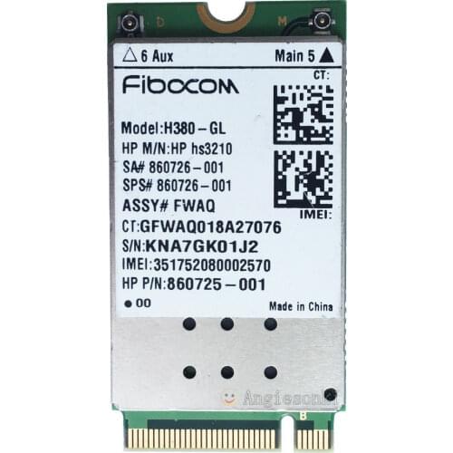 WWAN Card H380-GL HSPA+ Mobile Module M.2 860726-001 for HP ZBook 17 / 15 / 15u EliteBook 840 / 820 G4 G3 FIBOCOM HP hs3210