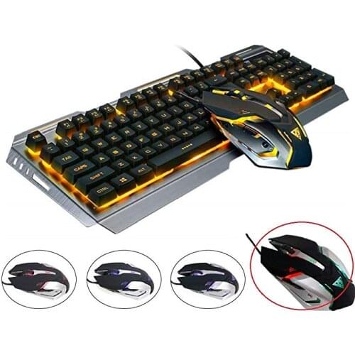 V1 Keyboard Mouse Combo Gamer Wired LED Backlit Multimedia Ergonomic Metal Pro Gaming Keyboard + 6 Buttons Mouse for PC
