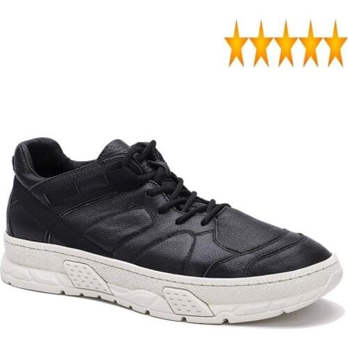 Genuine Leather Korean Casual Mens Streetwear Round Toe Thick Bottom Increase Lace Up Male Platform Sneakers Shoes