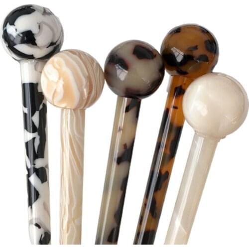 Round Ball Acetate Hair Stick Fork Leopard Print Lollipop Shape Updo Chignon Pin R2LE
