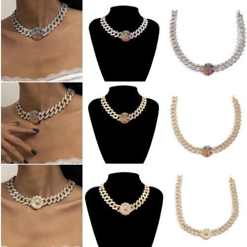 New Retro Punk Cuban Necklace Hip Hop Trend Personality Sun Flower Alloy Pendant Necklace Wedding Party Jewelry Accessories