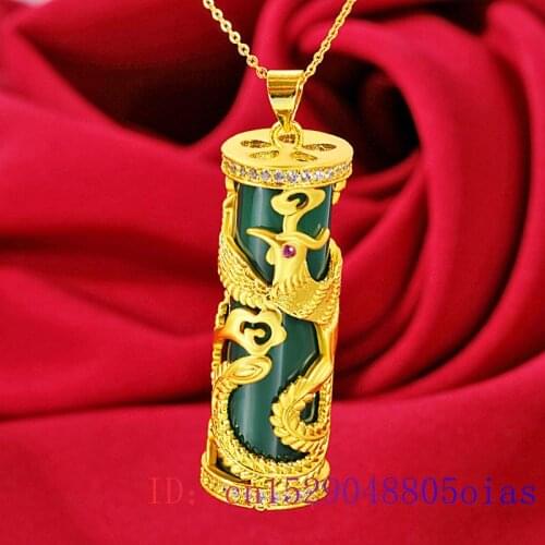 Jade Phoenix Pendant Chinese Amulet Gifts Natural Fashion 925 Silver Charm Women Necklace Zircon Jewelry Gemstone Chalcedony