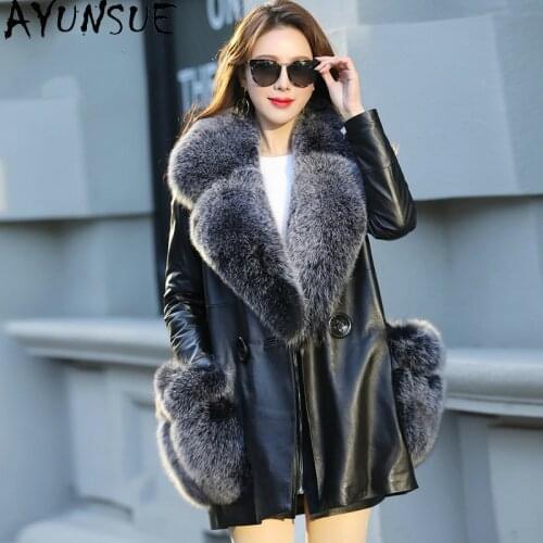 AYUNSUE Genuine Leather Jacket Sheepskin Coat Female Down Jacket Winter Clothes Women Real Fox Fur Collar Mujer Chaqueta 18233