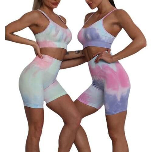 Summer Yoga Sets Beautiful Back Yoga Clothes Women Seamless Moisture Wicking Tie-dye Shorts Bras Sportswear Women Gym Suits