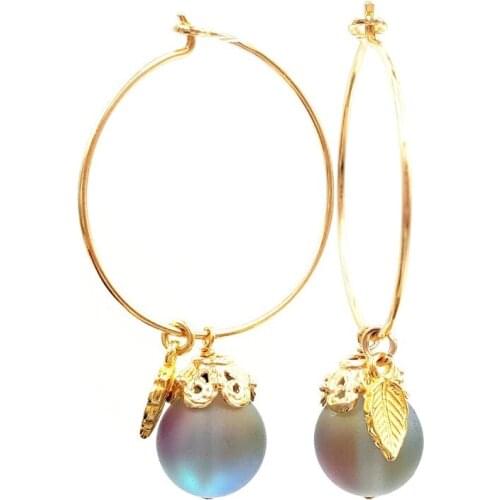 Lii Ji Aurora Crystal 10mm 925 Sterling Silver 18K Gold Plated Leaves Hoop Earrings