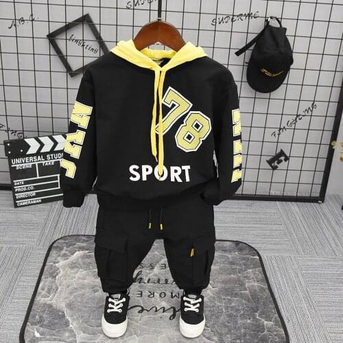 Fashion Boys Hoodies Sweatshirts Children Clothing Baby Long Sleeve Pullovers Tops Letter Printed Patchwork T Shirts Casual Tees
