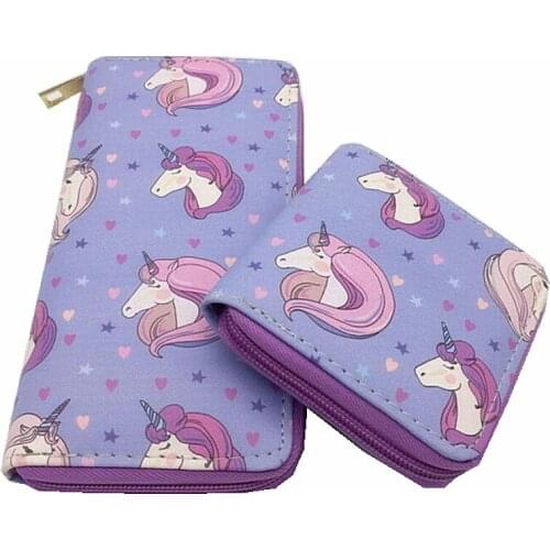 M270 Fashion Wallet Women Bag Cartoon Purple Horse Printing Design Card Bag Handbag Girl Women Student Gift Wholesale