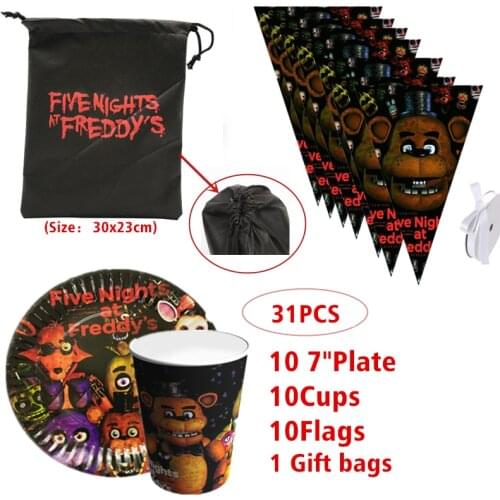 Cartoon Five FNAF birthday party Disposable decorations Party Tableware Set Paper Cups paper plates kids party supplies