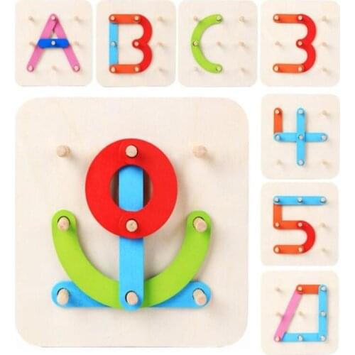 Wooden Letter-Number-Shape-Color Pegboard Set, Montessori Toy, Preschool Educational Stacking Blocks for Toddlers Kid Gift
