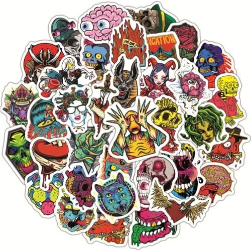 10/50PCS Gothic Horror Skull Stickers Laptop Guitar Luggage Fridge Phone Waterproof Graffiti Sticker Decal Kid Classic Toys