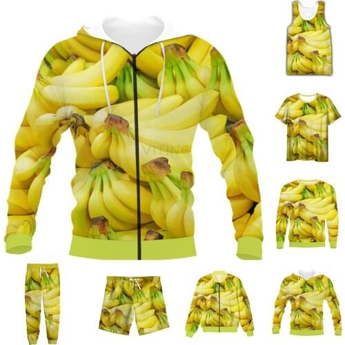 New Funny 3D Full Print Fruit Banana T-shirt/Sweatshirt/Zip Hoodies/Thin Jacket/Pants Four Seasons Casual Suit V52