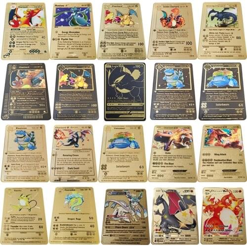 New 27 Styles Pokemon Game Anime Battle Card Gold Metal Card Charizard Pikachu Collection Card Pokemon Gold Metal Card
