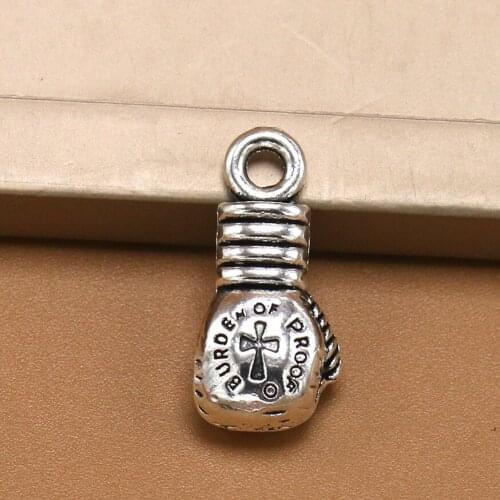 BULK 30 Zinc Alloy Sports Theme 3D Boxing Glove Charms Antique Silver Plated 22*7mm 2.8g
