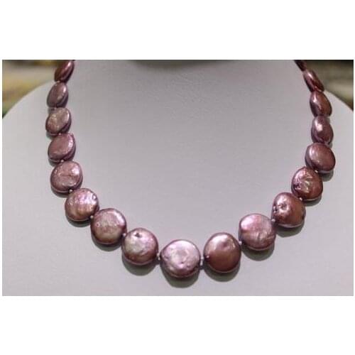 Wholesale Handwork Pearl Jewellery,Coin Shaper Freshwater Pearl Necklace Fuchsia14-15mm 17inches