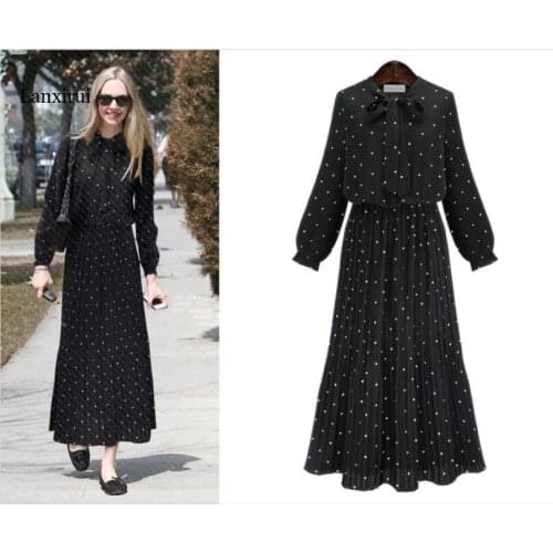 Autumn Dress Women Long Sleeve Vintage Dress Chiffon Shirt Vestidos For Ladies Casual Floral Midi Autumn Dresses Polka Dot