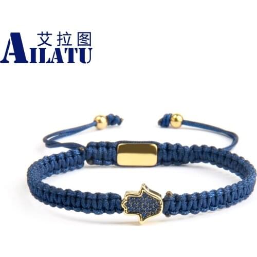 Ailatu Couples Jewelry Cz Fatima Hand Braided Bracelet & Bangle New Micro Pave Charm Men Women Jewelry