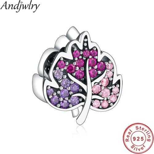 Fit Original Charms Bracelet Sterling 925 Silver Sparkling Pave Leaf Charm Berloque 925 Silver Women DIY Jewelry Making