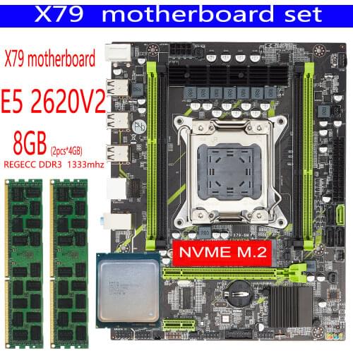 X79 motherboard combo kit set LGA 2011 E5 2620 V2 CPU 2pcs x 4GB = 8GB DDR3 1333Mhz ECC Memory