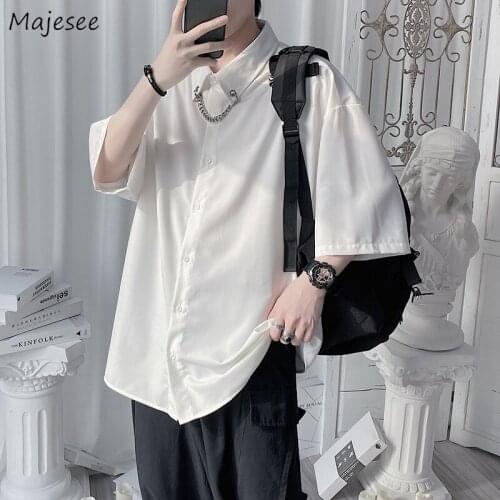 Casual Shirts Men Summer Hip Hop Fashion Chain All-match Korean Chic Oversize Couples Simple Basic Tops Male Streetwear Clothing