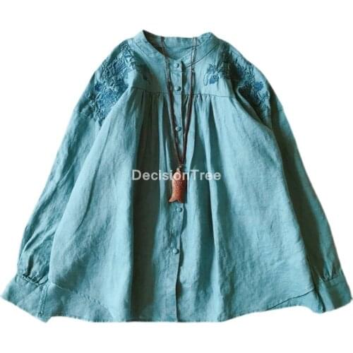2021 cotton linen chinese shirts cheongsam style traditional chinese clothing for women vintage qipao tops chinese loose blouse
