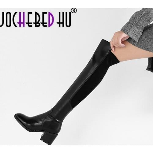 【JOCHEBED HU】 2021 new arrive over the knee boots women high heel platform boots round toe top quality slim stretch boots woman