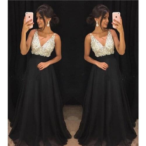 Sexy V Neck Evening Dresses Long 2021 vestidos de fiesta de noche Beaded Crystal abendkleider Special Occasion Formal Party Gown