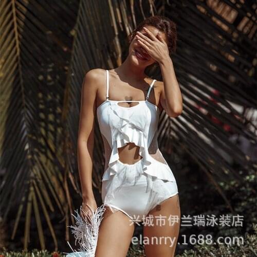 Swimsuits Fused One-Piece Swimsuit Bikini One Piece Female Sexy Lace Women Cover Hollow Push Uping Swimwear Solid