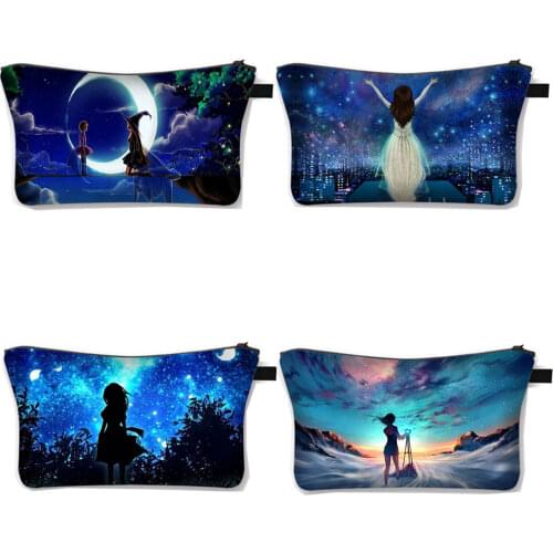 Kawaii Galaxy Starry Night Cosmetic Bag Women Fashion Makeup Bag Girls Cosmetic Case Star Organizer Toiletry Bags