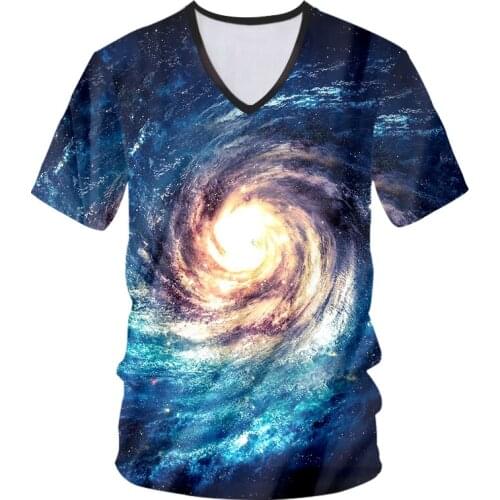UJWI V Neck Top 2018 Man Bodybuilding Clothing 3d Print Galaxy Space Tshirt Paisley T-shirts Homme Short Sleeve Casual Tee Shirt