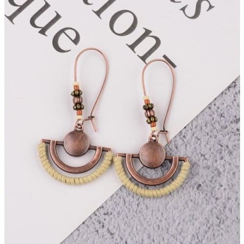 TopHanqi Boho Vintage Semicircle Drop Earrings Women Newest 2019 Ethnic Metal Bronze Dangling Earrings Party Wedding Ear Jewelry