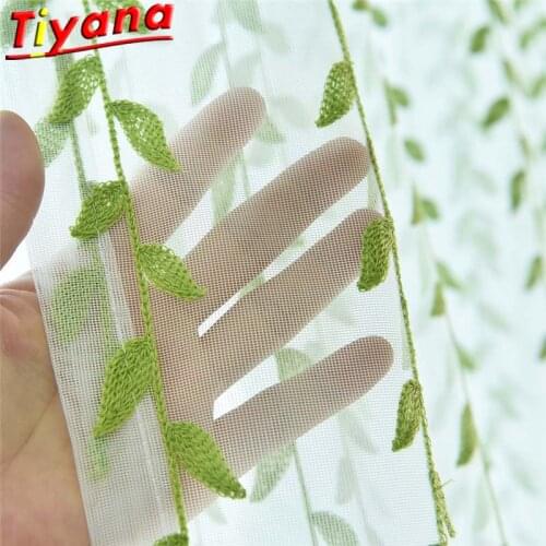 Willow Embroidery Tulle Fine Leaves Tulle Curtains for Living Room Green Plant Tree Window Drapes for Kitchen Home Decrate 438#2