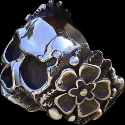 Punk Gothic Stainless Steel Heavy Sugar Skull Ring Mens Mandala Flower Santa Muerte Biker designer Jewelry Dropshippin OSR724