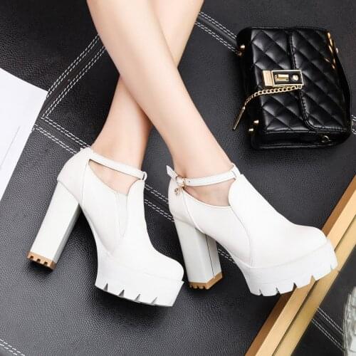 Spring and autumn new high heel womens single shoes thick heel thick bottom waterproof platform square heel needle womens shoe