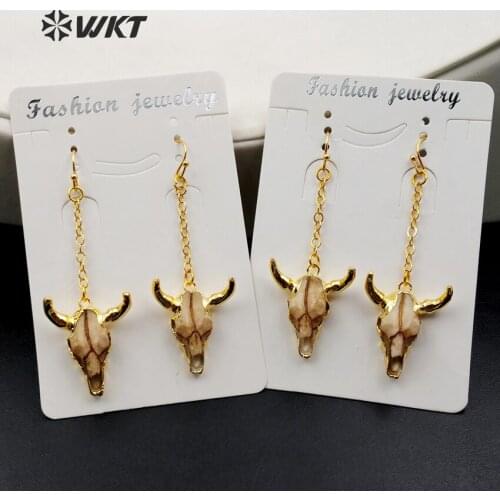 WT-E360 WKT Jewelry Wholesale Custom Resin Cattle Earring Individuality ox Eardrop Gold Cattle Eardrop Fashion Jewelry