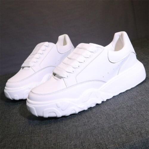 Womens spring new leather thick bottomed versatile muffin bottom casual Forrest Gump womens white shoes