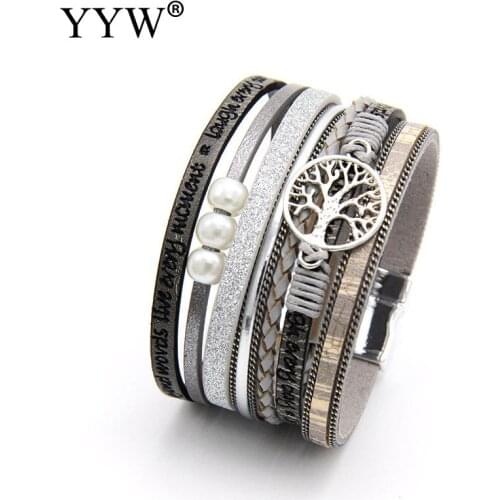 2019 Fashion Leather Bracelet For Women Pulseras Mujer Tree Of Life Ladies Bohemian Multilayer Wide Wrap Bracelet Female Jewelry