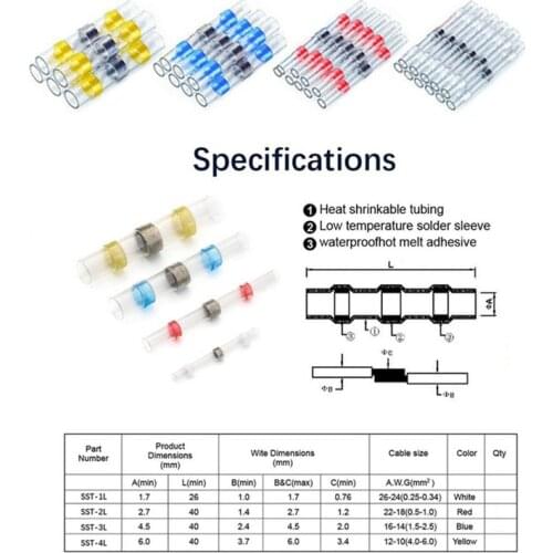 10/50 PCS Solder Seal Wire Connectors - Heat Shrink Solder Butt Connectors - Solder Connector Kit - Automotive Marine Insulated