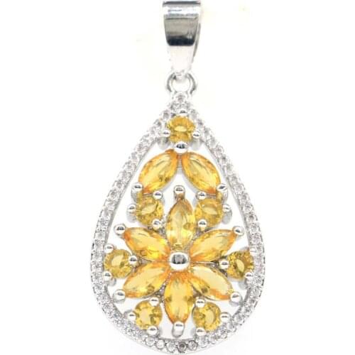 40x28mm SheCrown Delicate Heart Rich Blue Aquamarine Women Fine Jewelry 925 Sterling Silver Pendant