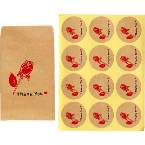50pcs Retro Rose Thank you Paper Envelope Wedding Party Invitation Kraft Gift Envelope Scrapbooking Craft Envelope with stickers