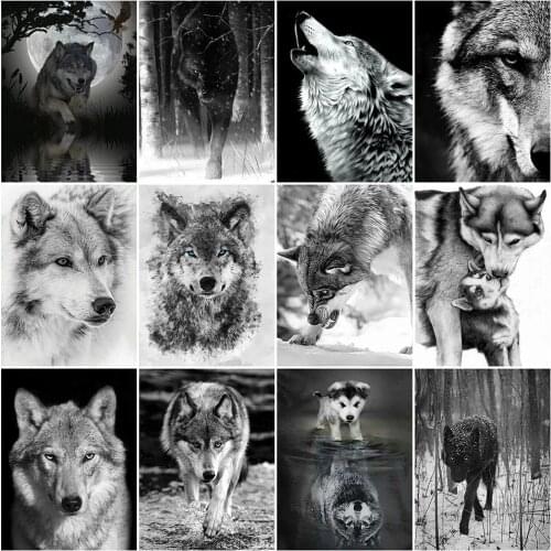 5D DIY Diamond Painting Wolf Full Square Round Needlework Art Diamond Embroidery Black And White Animal Mosaic Handmade Gift