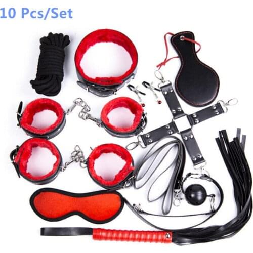 8 Pcs or 10 Pcs/Set Sex Bondage Kit BDSM Fetish Restraint Foot Handcuff Sex Gag Whip Collar Erotic Toy Adult Games Toys